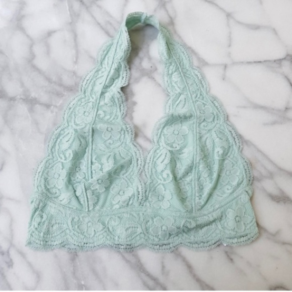 uo mint green lace halter bralette